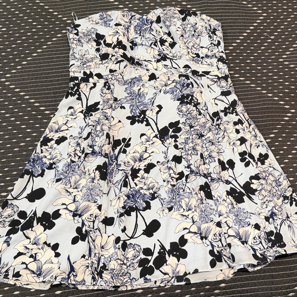 Express Strapless Floral Dress - Black and White